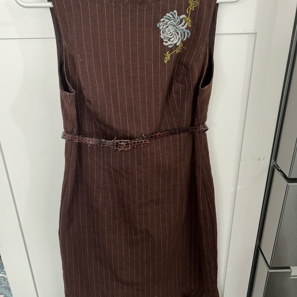 Elegant Brown Pinstripe Dress